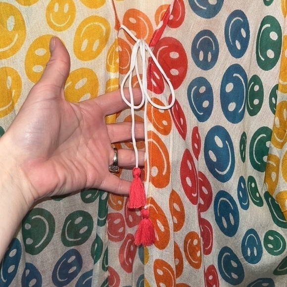 Cute smiley face rainbow lightweight poncho coverup one size boho hippie - Picture 12 of 16